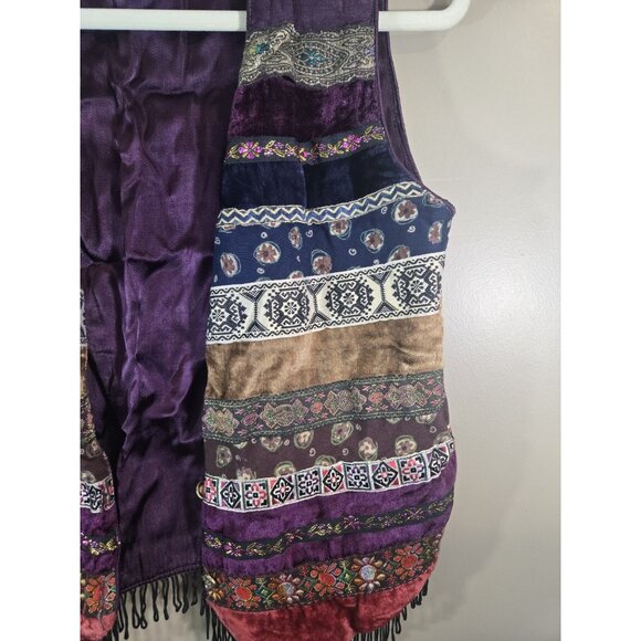 Vintage Jou Jou Colorful Patterned Vest, Tassels, Size M Hippie Boho Patchwork - Picture 2 of 7